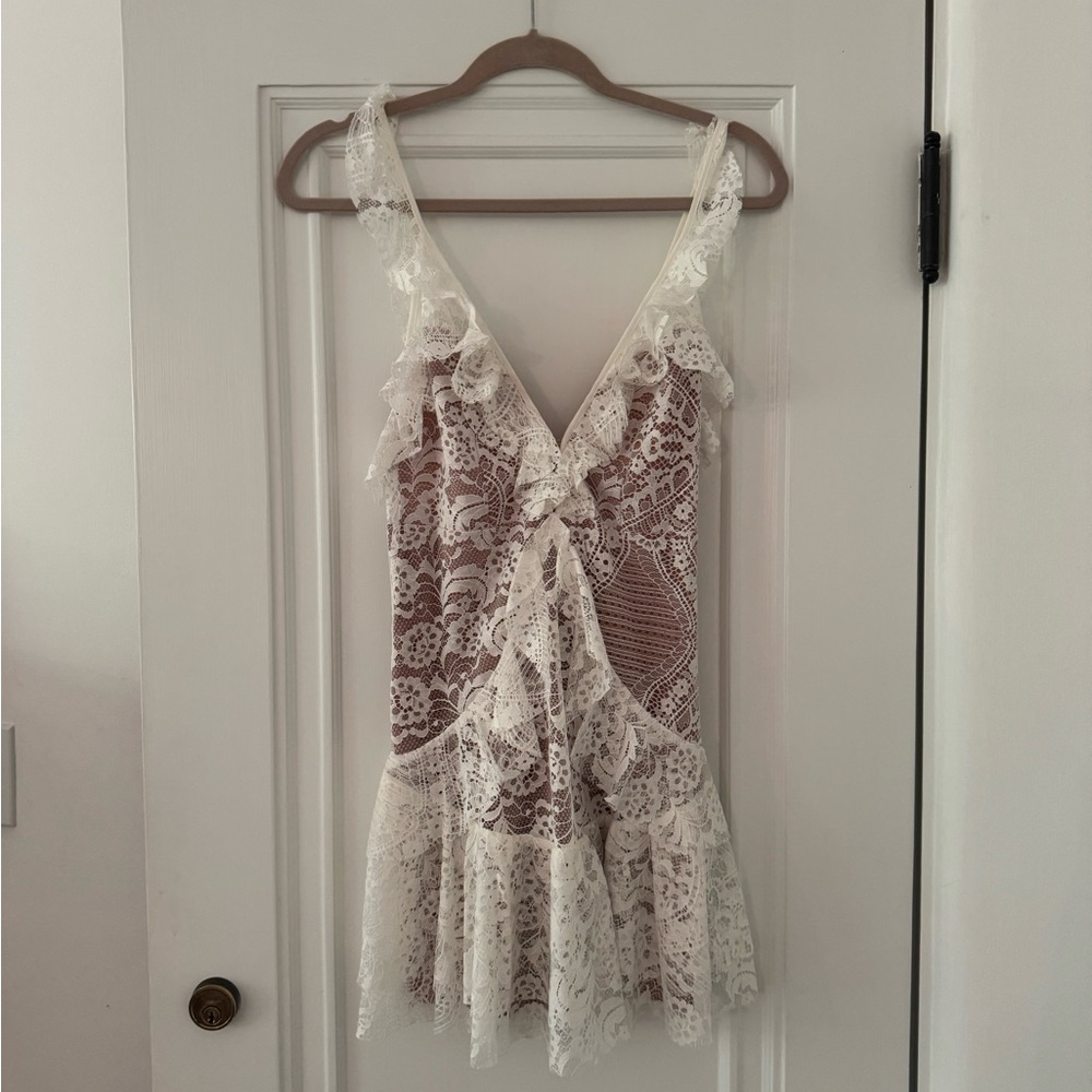 For Love and Lemons Tati Ruffle Dress White | Size S